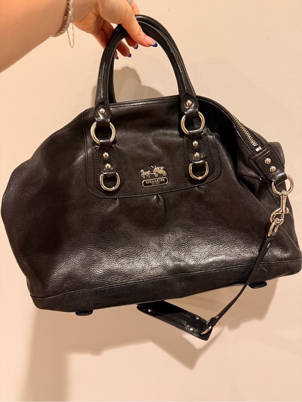 Coach Black Leather Satchel with Silver-Tone Hardware